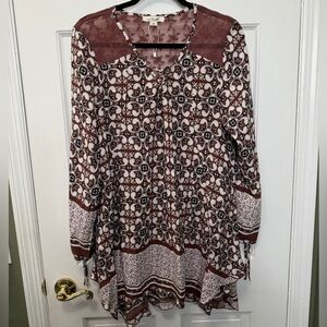 Simply Noelle Brown Boho Print‎ Tunic Top Size L/XL